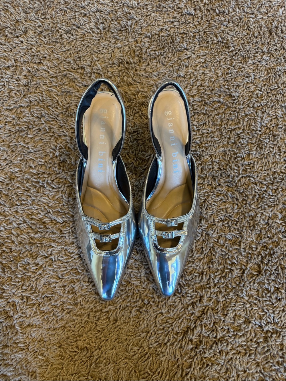 Gianni Bini Metallic Silver Slingback Kitten Heel